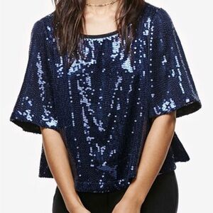 Free People Night Fever Batwing sequin Navy Shirt Small